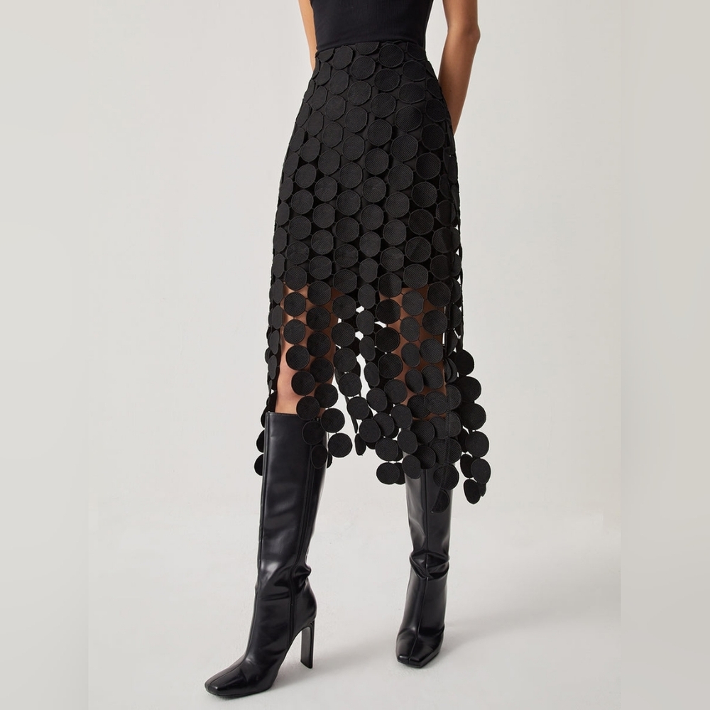 Commense Laser Cut Multi Circle Double Layered Skirt - Picture 5 of 11